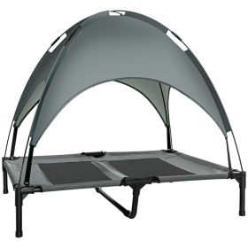 PawHut — Elevated Dog Bed — Removable Canopy UV Protection Outdoor Raised Cot 36 Inch Large Gray Breathable Mesh Portable