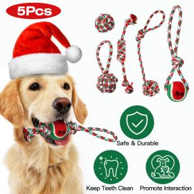 Christmas Dog Chewing Toys Rope Set 5 Pcs Red Green White Teeth Cleaning Habit Interaction Puppy