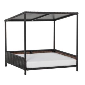 PawHut — Wicker Dog House — Raised Rattan Bed Brown Removable Cushion Cozy Lounge Small Medium Dogs Indoor Outdoor Decorative