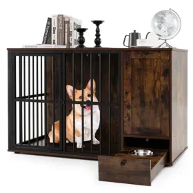 Dog Crate End Table Pull-Out Feeder Chew-Resistant Metal Tubes CCS