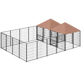 Outdoor Dog Kennel 2 Rooms Adjustable Bowls 13.5' x 9.4' x 5.1' CCS
