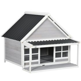 Dog House Wooden Porch Tilt Roof Front Door Windows CCS