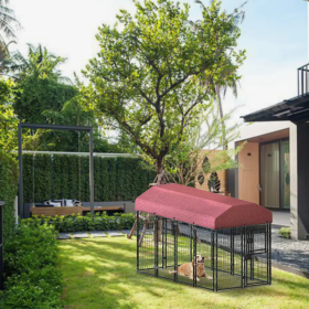 Dog Kennel 12 Pcs Square Tube Wire Single Door Covered CCS