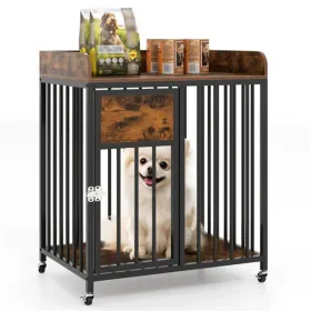 Dog Crate 2-in-1 Thickened Metal Tubes Lockable Wheels Small CCS
