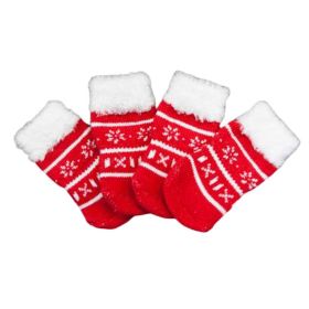 Dog Snowflake Socks Warm Prevent Sliding Festive Anti-Skid Rubber Dots 4-Pack CCS