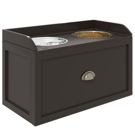 PawHut Dog Bowl Stand Elevated 2 Bowls Built-In Storage Wooden Raised Feeding Station