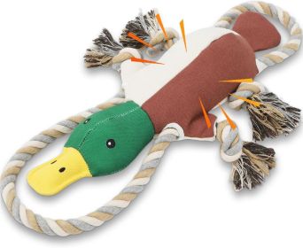 Plush Duck Squeaky Dog Tug Toy Crinkle Paper Wings Woven Cotton Dental Rope Limbs CCS