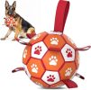 Diman 7-Inch Dog Soccer Ball Soft PU Synthetic Leather Heavy Duty Nylon Grab Straps Tug
