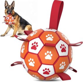 Diman 7-Inch Dog Soccer Ball Soft PU Synthetic Leather Heavy Duty Nylon Grab Straps Tug