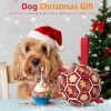 Christmas Dog Soccer Ball 7-Inch Durable PU Leather Nylon Webbing Grab Straps Holiday Tug Fetch CCS