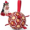 Christmas Dog Soccer Ball 7-Inch Durable PU Leather Nylon Webbing Grab Straps Holiday Tug Fetch CCS