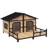 Dog House Wooden Raised Log Cabin Porch 59x64x39 Inch Large CCS