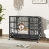 Metal Dog Cage 38 Inch Foldable Heavy Duty Lockable Rolling Casters CCS