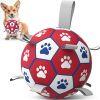 Diman 6-Inch Dog Soccer Ball Soft PU Leather Stitched Nylon Webbing Grab Tabs Interactive Tug