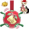 Christmas Dog Soccer Ball 8-Inch Large Profile Durable PU Shell Nylon Grab Tabs Holiday Fetch CCS