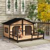 Dog House Wooden Raised Log Cabin Porch 59x64x39 Inch Large CCS