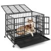 Metal Dog Cage 38 Inch Foldable Heavy Duty Lockable Rolling Casters CCS
