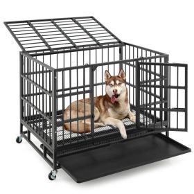 Metal Dog Cage 38 Inch Foldable Heavy Duty Lockable Rolling Casters CCS