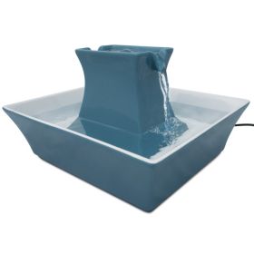 PetSafe Blue Pagoda Ceramic Fountain Dual Free Falling Streams 70 Oz Dishwasher Safe