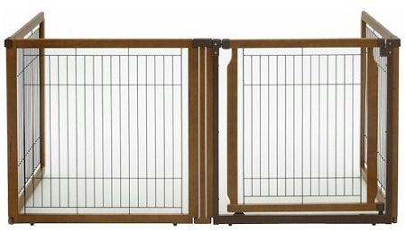 Richell Convertible Elite Dog Gate 4 Panel Walk Through Door Wooden Room Divider