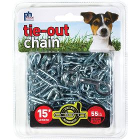 Prevue Tie-Out Chain Medium Duty 15 Foot Welded Steel Links Dual Swivel Snap Hooks