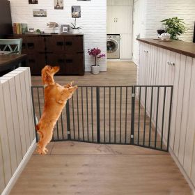 Freestanding Wooden Dog Gate 4 Panel Accordion Folding Safety Barrier 73 Inch Wide Short 24 Inch High Dark Brown Pet Room Fence CCS