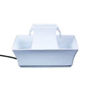 PetSafe White Pagoda Ceramic Fountain Dual Free Falling Streams 70 Oz Bowl