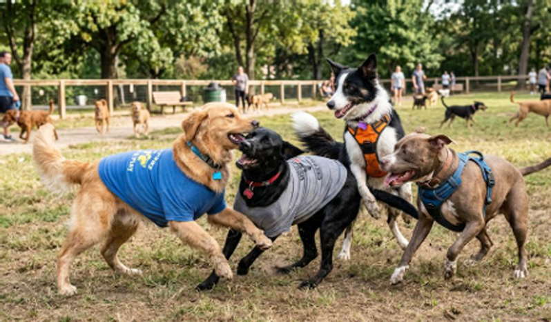 Dogs Playing Roughly in the Dog Park
