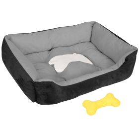 High Grade Plush Dog Bed Fluffy Cotton Filling Odorless No Static Non Slip Bottom Machine Washable Bonus Toy (Option: Black_S)