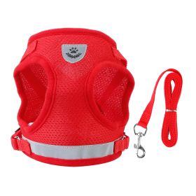 Reflective Dog Chest Harness and Leash Set Adjustable Mesh Padding Safe Night Walking Puppy (Option: Red_L)