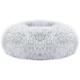 Unbranded — Soft Fleece Dog Donut Bed Warm Cozy Nest Sofa Cushion Plush Puppy L Size Plush Supportive (Option: Gray-L)