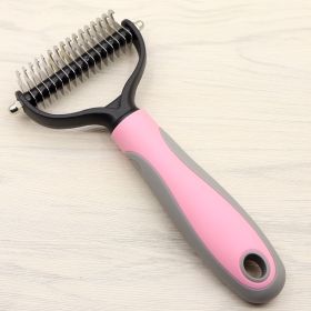 Knotted Undercoat Dematting Deshedding Comb Professional Ergonomic Tool Safe Stainless Steel Dual Sided Blades CCS (Option: Pink-L)