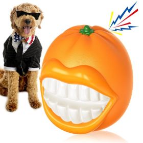 PROKEl Dog Toy Squeak Chew Ball Aggressive Chewers Ring Interactive Enduring Squeaky (Color: Orange)