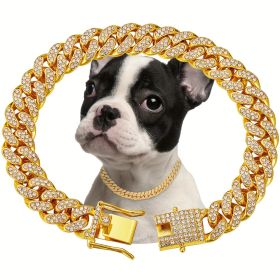 Shiny Diamond Safety Metal Necklace Bling Rhinestone Dog Collar CCS (Specification: Glod/S)