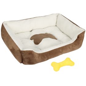 High Grade Plush Dog Bed Fluffy Cotton Filling Odorless No Static Non Slip Bottom Machine Washable Bonus Toy (Option: Brown_S)