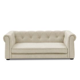 Elegant Rectangular Dog Bed Elevated Beige (Color: Beige)