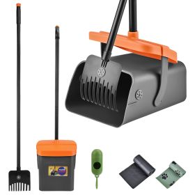 Set Pooper Scooper Kit Dog Poop Rake & Swiveling Bin Poop Heavy Duty Pick Up Tool With Extra Long Handle 35 Waste Bags Dispenser (Color: Black)