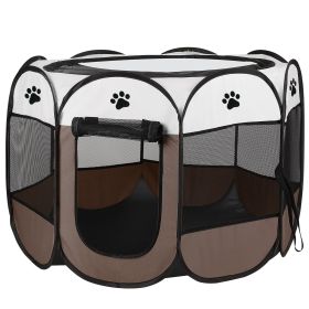 PetLuv Pet Tent Playpen Travel Shade UV Protection Safety Indoor Outdoor Mesh Polyester Ventilation Puppy (Option: L_Coffee)