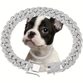 Shiny Diamond Safety Metal Necklace Bling Rhinestone Dog Collar CCS (Specification: Silver/L)
