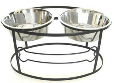 Bone Raised Double Dog Bowl Stainless Steel Stable Elevated (Option: Medium/Black)