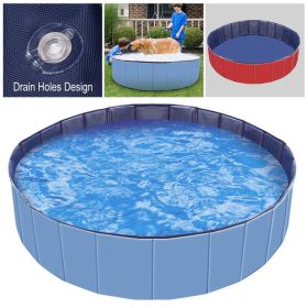 ITOPFOX — Foldable Dog Swimming Pool Portable Bathing Tub Heavy-Duty PVC Slip-Resistant Bottom Outdoor Pet Pool for Summer Cooling Play (Option: Blue)