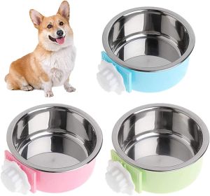 Crate Dog Bowl Removable Stainless Steel Hanging Cage Food Water Feeder Adjustable (size: Pink)