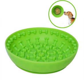 Dog Slow Bowl Lick Feeder Suction Cup Silicone Interactive Boredom Anxiety Reduction Distractor (Color: Green)