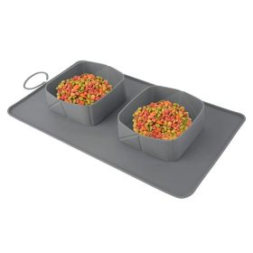 Dog Bowl Foldable Silicone Feeding Travel Portable (Color: Gray)