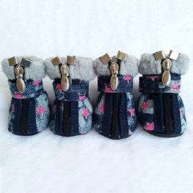 Dog Booties 4 PCS Warm Winter Snow Stylish Shoes Skid-Proof Anti-Slip Sole Paw Protector Zipper Star Design (Color: Pink, size: XS)