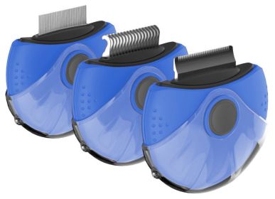 Pet Life Axler Triple Rotating Rake De-shedder De-matting Comb Grooming (Color: Blue)