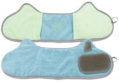 Pet Life Bryer 2-in-1 Hand-Inserted Microfiber Pet Grooming Towel Brush (Color: Blue / Aqua)