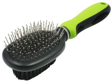 Pet Life 2-in-1 Dual-Sided Pin Bristle Grooming Dog Brush (Color: Green)