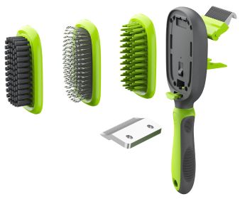 Pet Life Dog 5-in-1 Interchangeable De-matting De-shedding Massage Grooming Comb (Color: Green)