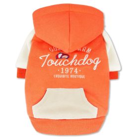 Touchdog Heritage Dog Hoodie Soft Breathable Cotton Fashion Outerwear Vintage Crest (Color: Orange, Size: medium)